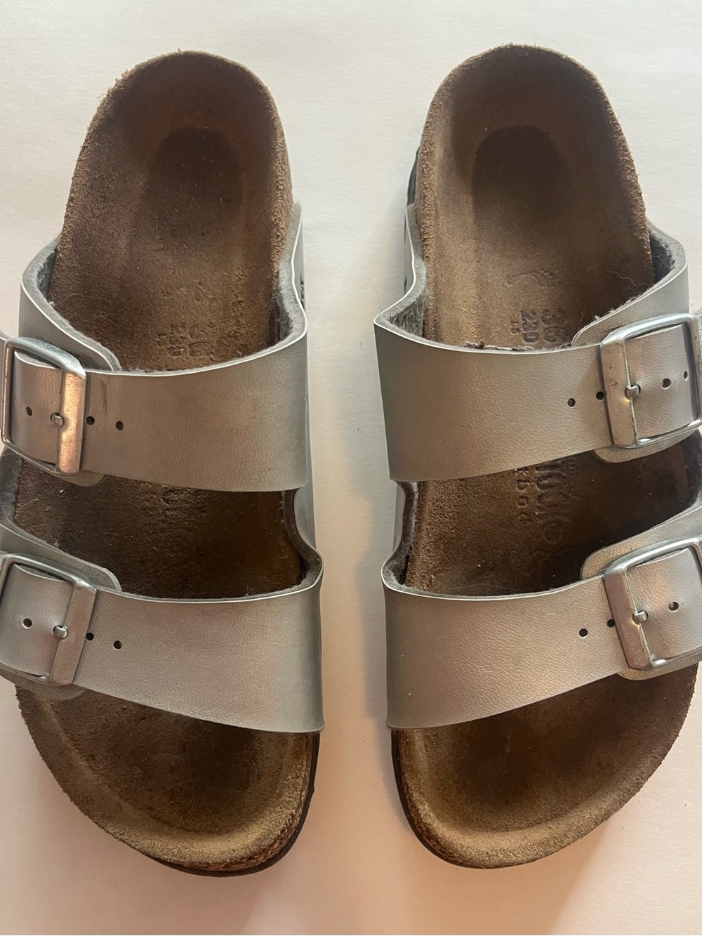Birkenstock Silver Two-Buckle Slide Sandals
